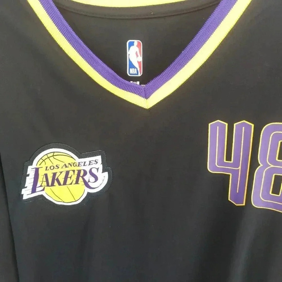 Los Angeles LA Lakers #48 Warm-up Jersey Pullover Shirt Black Size L - Picture 3 of 4